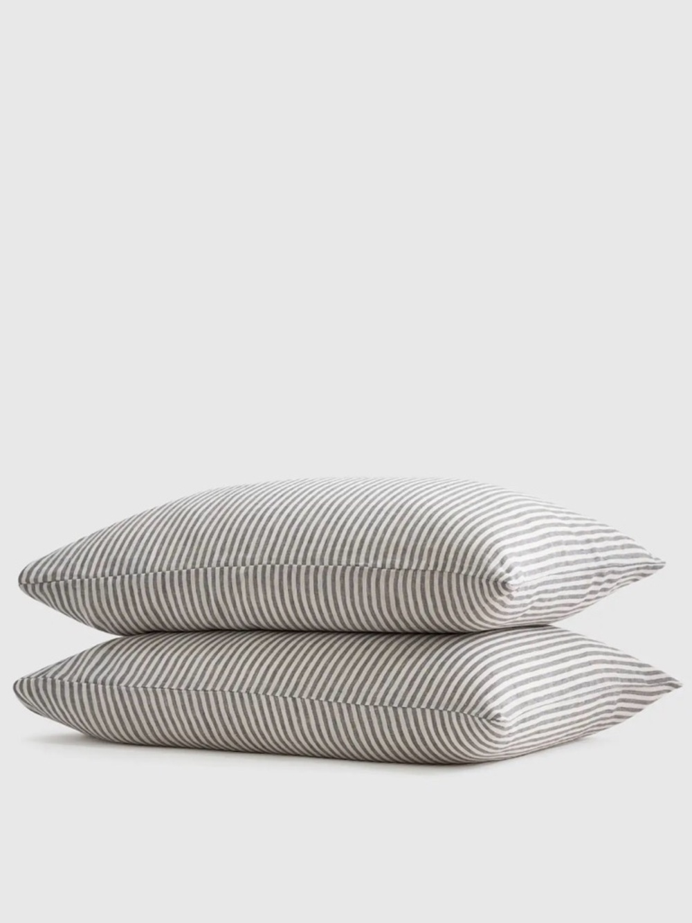 NWT Quince European Linen Gray and White Striped Pillowcase Set, King